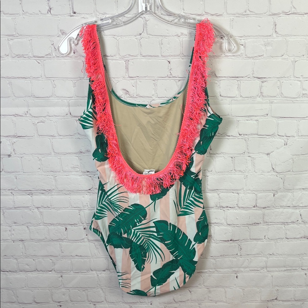 Shade Critters Pink Cabana Botanical Scoop Swimsuit With Fringe